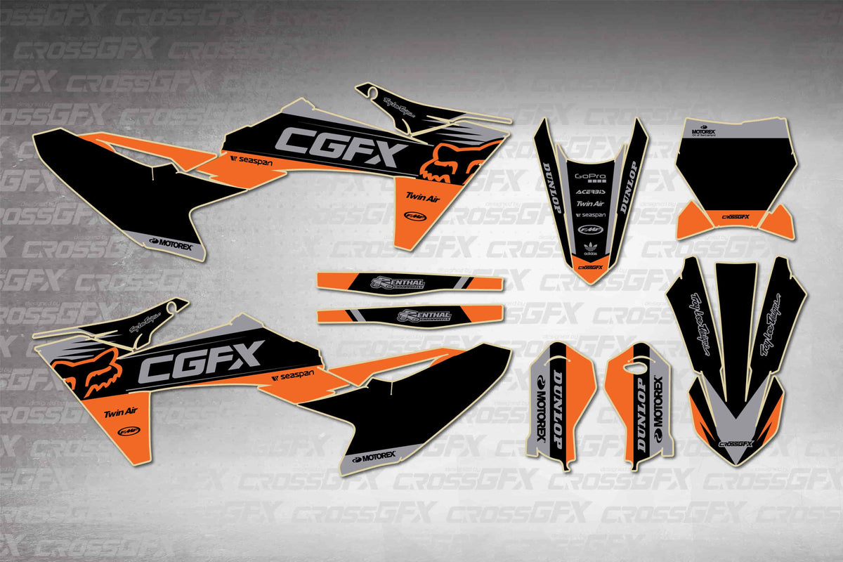 Graphics for KTM 50 SX 2024-2026 - Cord Black - flat layout showing all decal pieces included