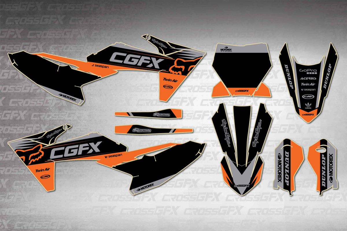 Graphics for KTM 65 SX 2024-2026 - Cord Black - flat layout showing all decal pieces included
