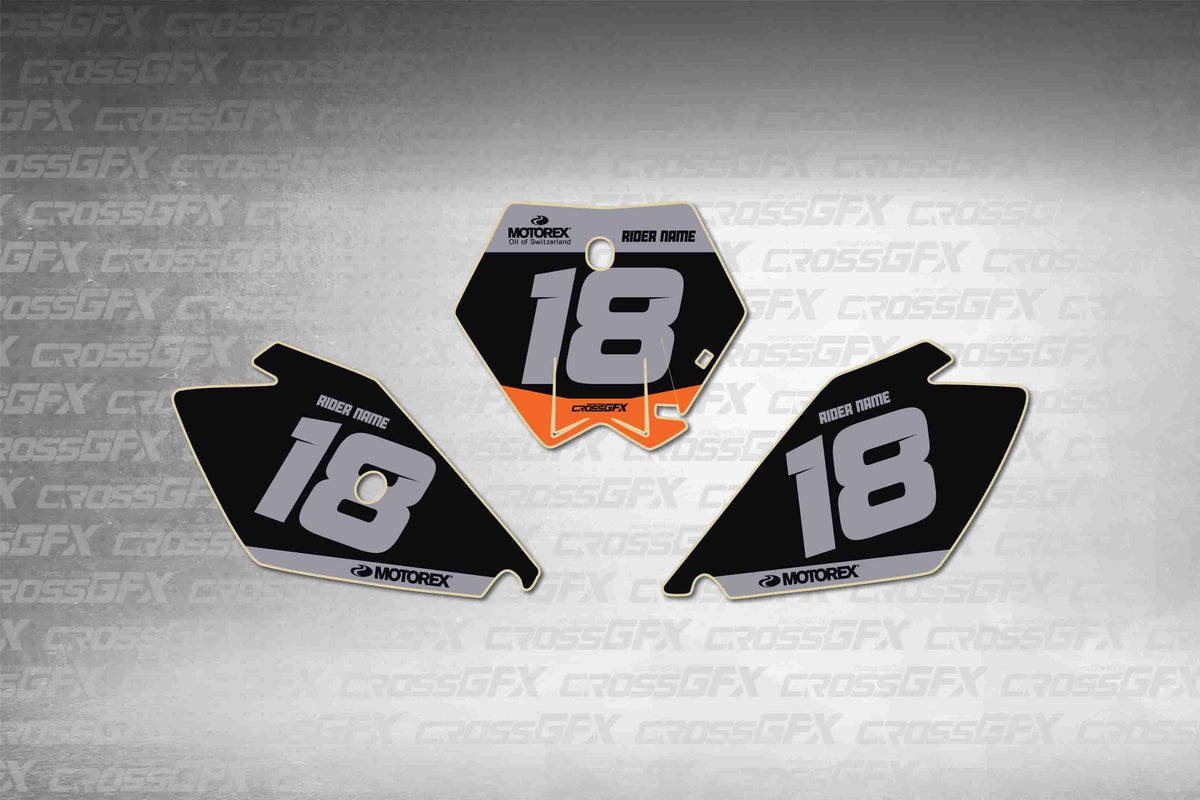 Graphics for KTM 105 SX 2003-2005 - Cord Black number plate decals - flat layout showing all pieces included