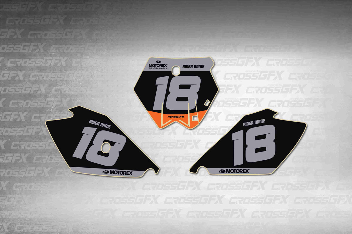 Graphics for KTM 105 SX 2006-2011 - Cord Black number plate decals - flat layout showing all pieces included