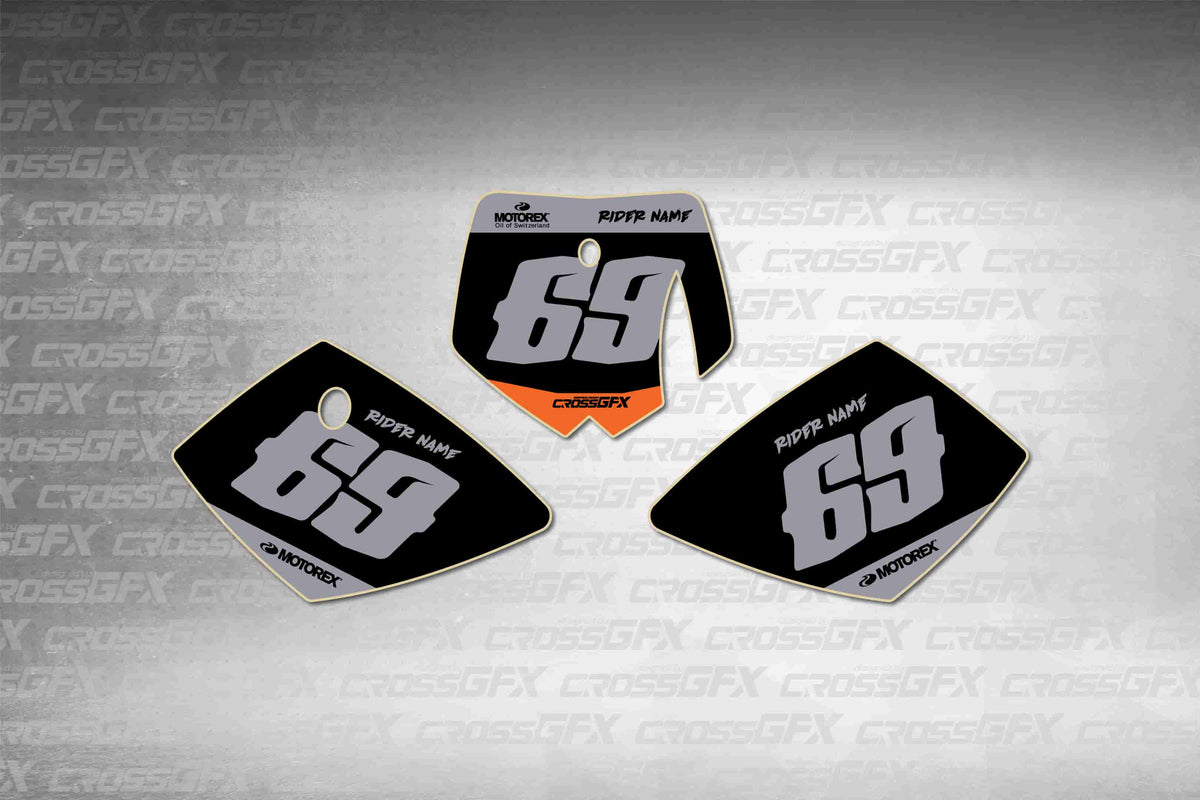 Graphics for KTM 50 SX 2002-2008 - Cord Black number plate decals - flat layout showing all pieces included