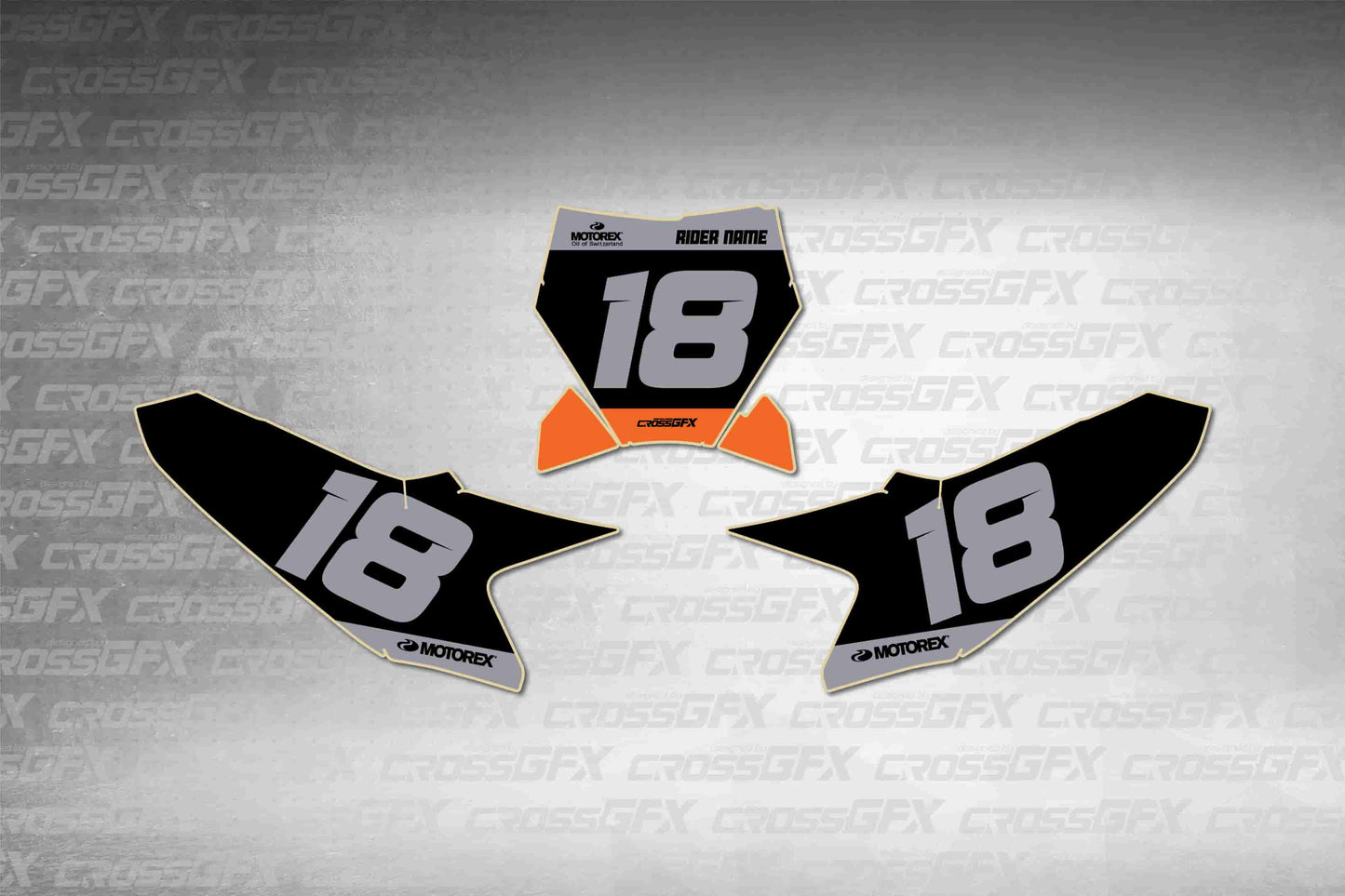 Graphics for KTM 50 SX 2024-2026 - Cord Black number plate decals - flat layout showing all pieces included