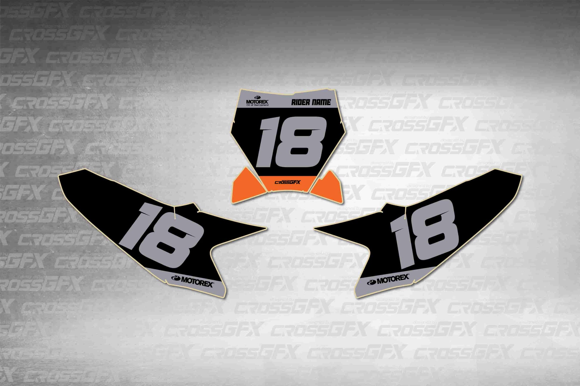 Graphics for KTM 50 SX 2024-2026 - Cord Black number plate decals - flat layout showing all pieces included