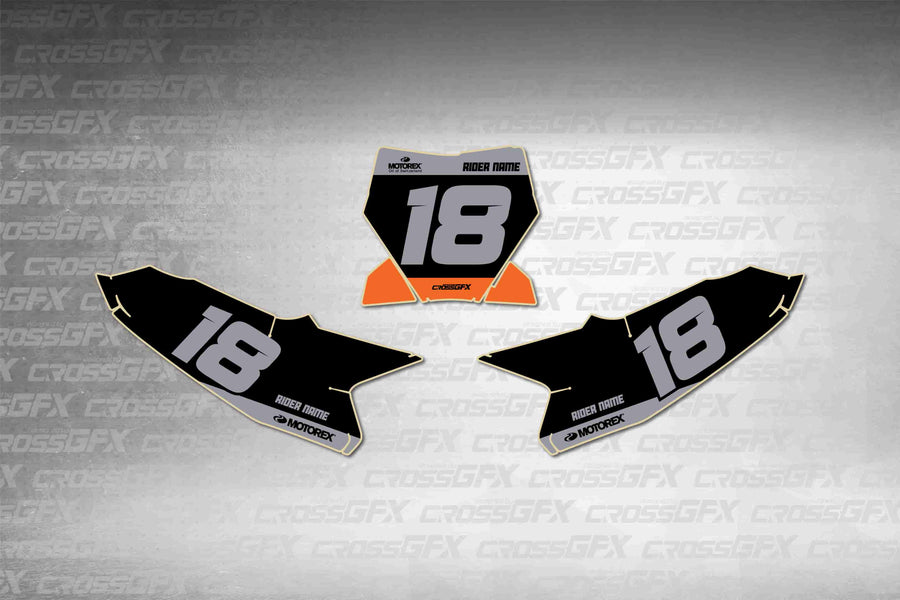 Graphics for KTM 65 SX 2024-2026 - Cord Black number plate decals - flat layout showing all pieces included