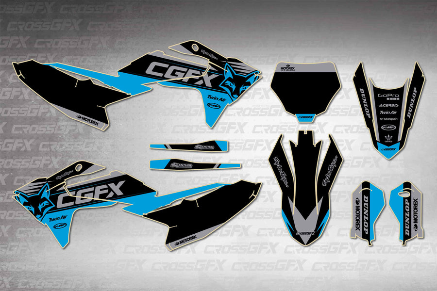 GasGas MC 65 2024-2026 Cord Blue graphics kit - flat layout showing all decal pieces included