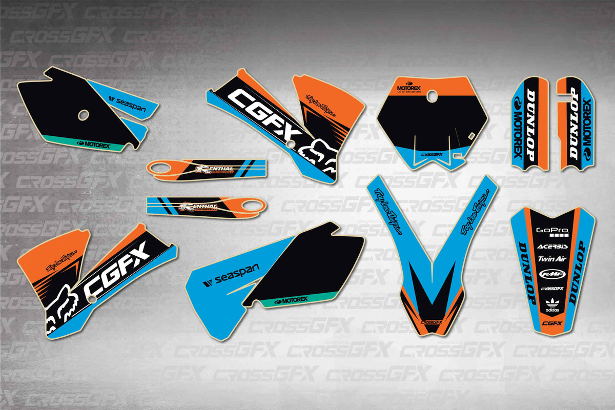 Graphics for KTM 105 SX 2003-2005 - Cord Blue - flat layout showing all decal pieces included