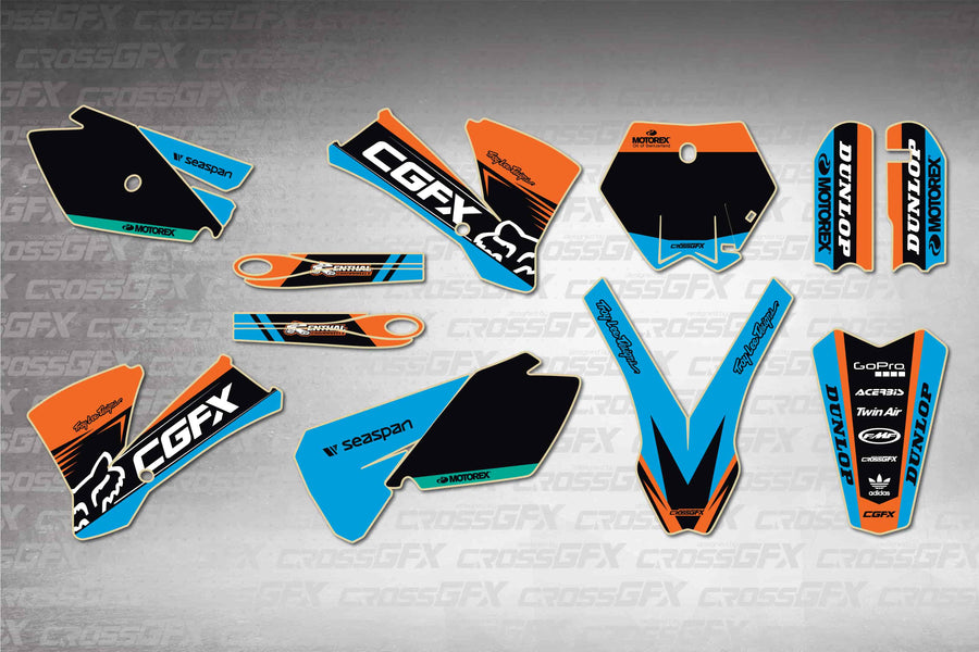 Graphics for KTM 105 SX 2003-2005 - Cord Blue - flat layout showing all decal pieces included