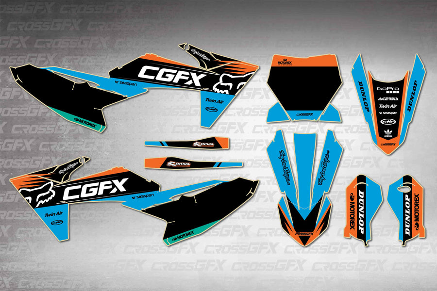Graphics for KTM 65 SX 2024-2026 - Cord Blue - flat layout showing all decal pieces included