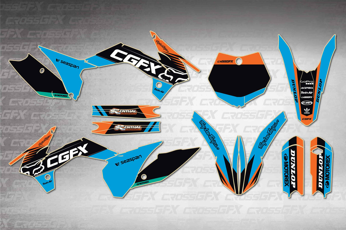 Graphics for KTM 85 SX 2013-2014 - Cord Blue - flat layout showing all decal pieces included