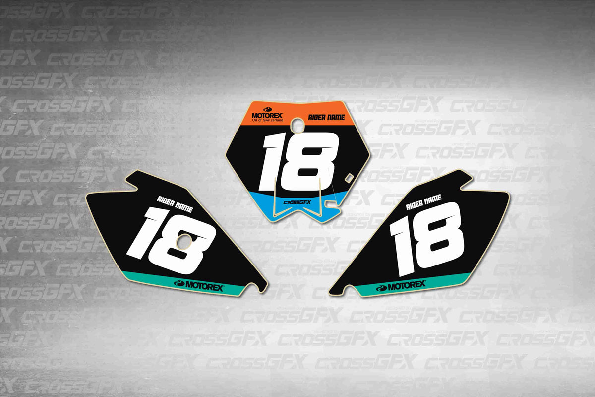 Graphics for KTM 105 SX 2003-2005 - Cord Blue number plate decals - flat layout showing all pieces included