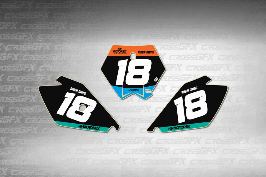 Graphics for KTM 105 SX 2003-2005 - Cord Blue number plate decals - flat layout showing all pieces included