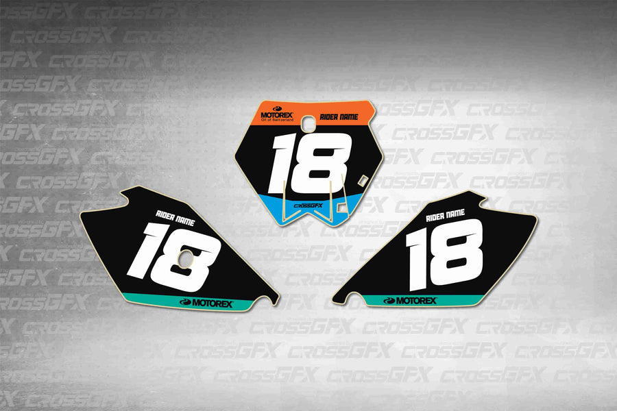 Graphics for KTM 105 SX 2006-2011 - Cord Blue number plate decals - flat layout showing all pieces included