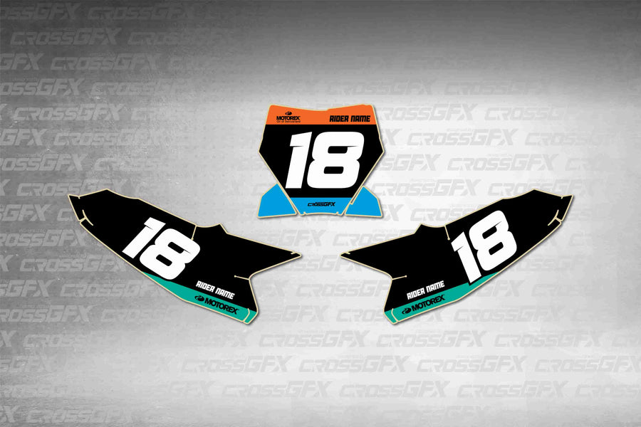 Graphics for KTM 65 SX 2024-2026 - Cord Blue number plate decals - flat layout showing all pieces included