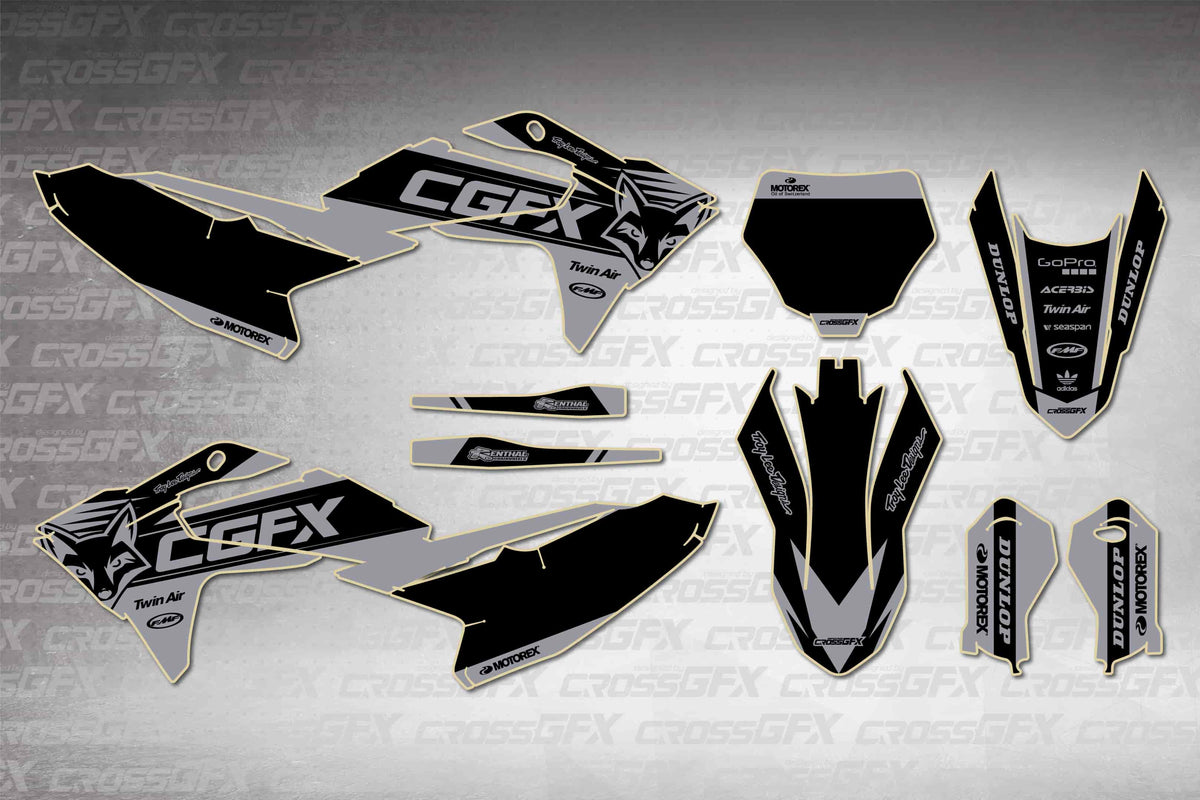 GasGas MC 65 2024-2026 Cord Grey graphics kit - flat layout showing all decal pieces included