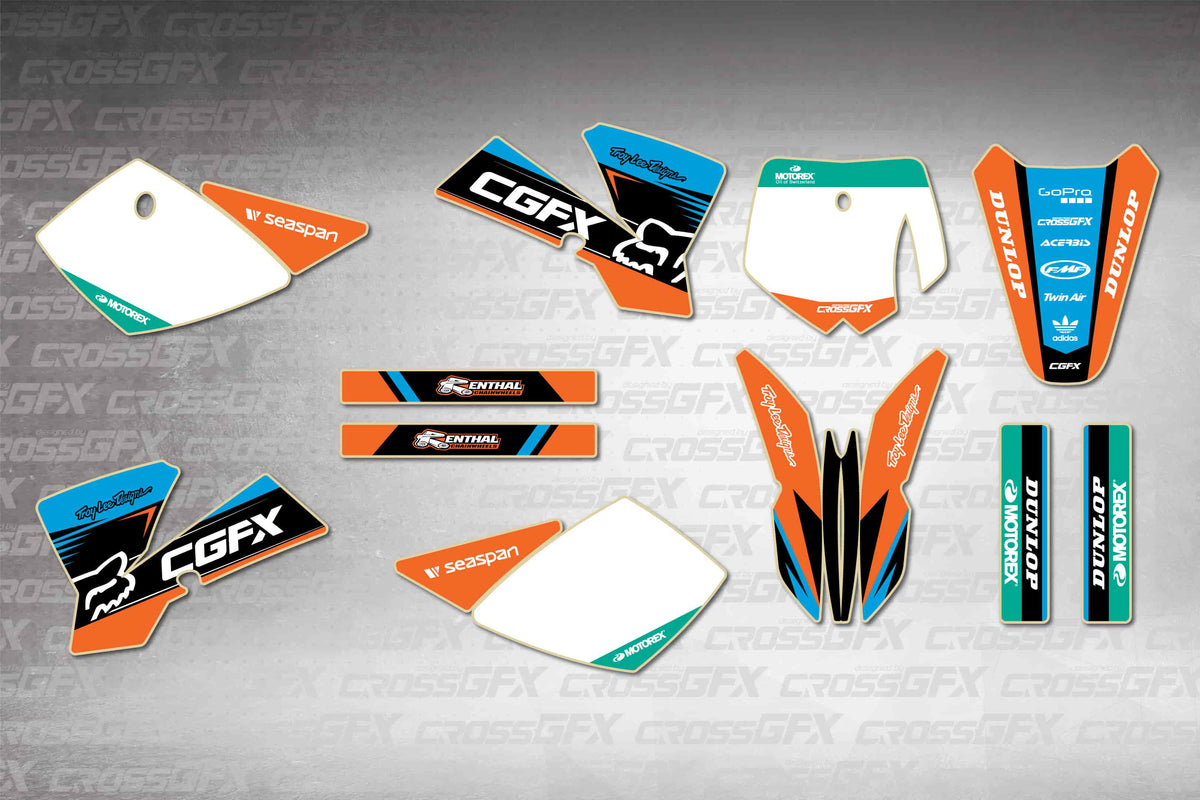 Graphics for KTM 50 SX 2002-2008 - Cord Orange - flat layout showing all decal pieces included