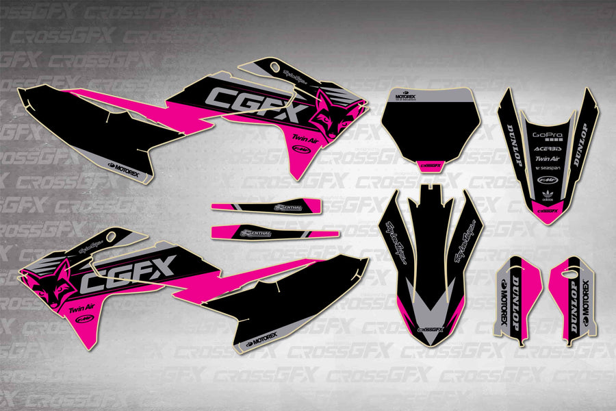 GasGas MC 65 2024-2026 Cord Pink graphics kit - flat layout showing all decal pieces included