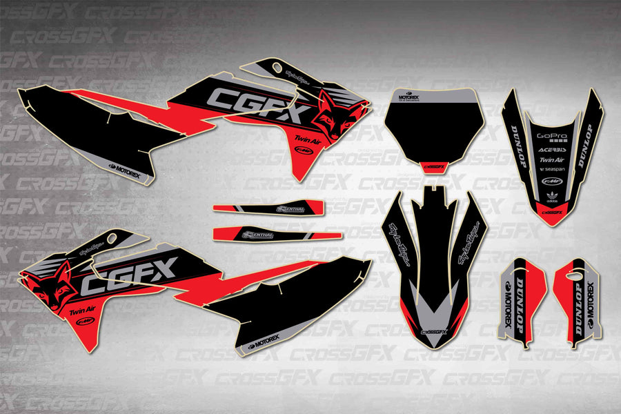 GasGas MC 65 2024-2026 Cord Red graphics kit - flat layout showing all decal pieces included