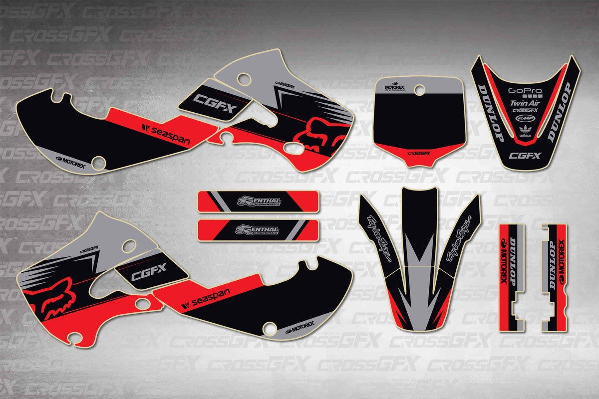 Graphics for Suzuki RM 65 - Cord Red - flat layout showing all decal pieces included