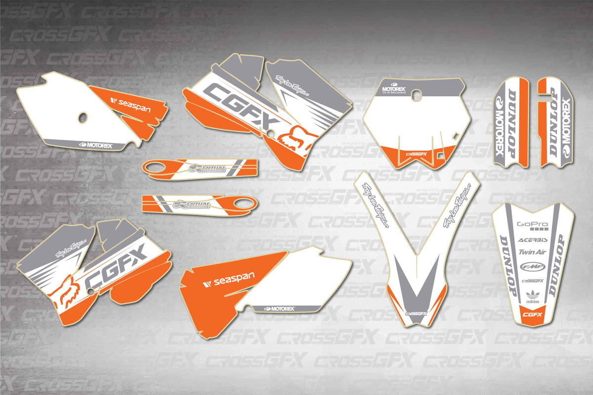Graphics for KTM 105 SX 2006-2011 - Cord White - flat layout showing all decal pieces included