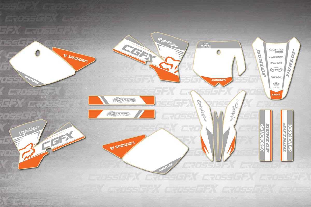 Graphics for KTM 50 SX 2002-2008 - Cord White - flat layout showing all decal pieces included