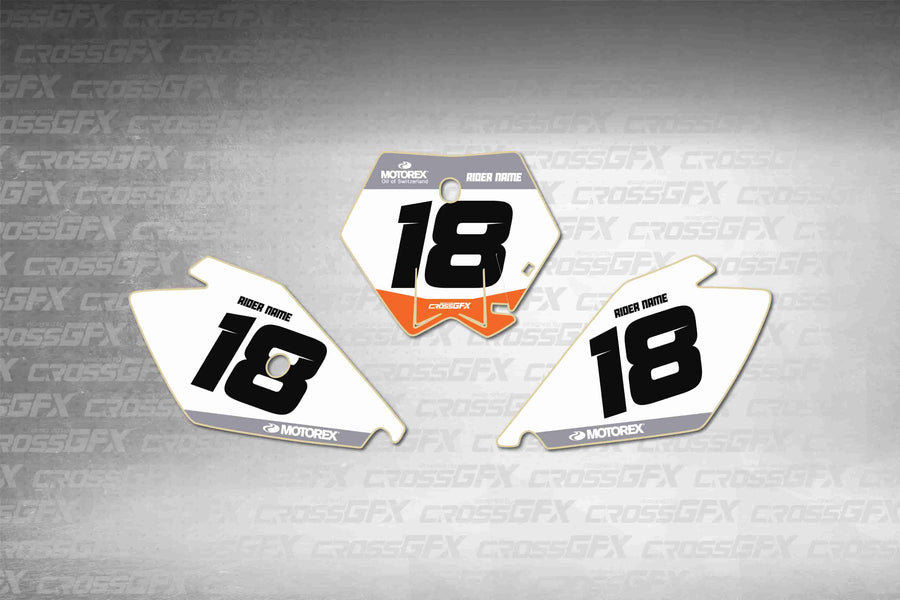 Graphics for KTM 105 SX 2003-2005 - Cord White number plate decals - flat layout showing all pieces included