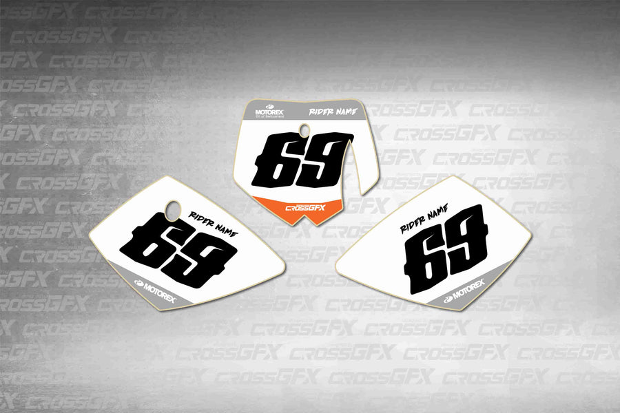 Graphics for KTM 50 SX 2002-2008 - Cord White number plate decals - flat layout showing all pieces included