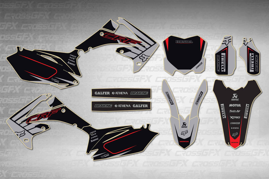 Graphics for Honda CRF 250R 2010-2013 - Crisp Grey - flat layout showing all decal pieces included