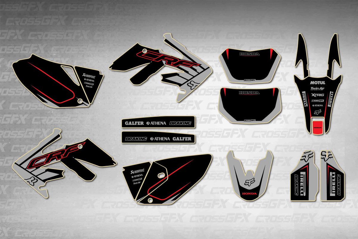 Graphics for Honda CRF 250X 2004-2017 - Crisp Grey - flat layout showing all decal pieces included