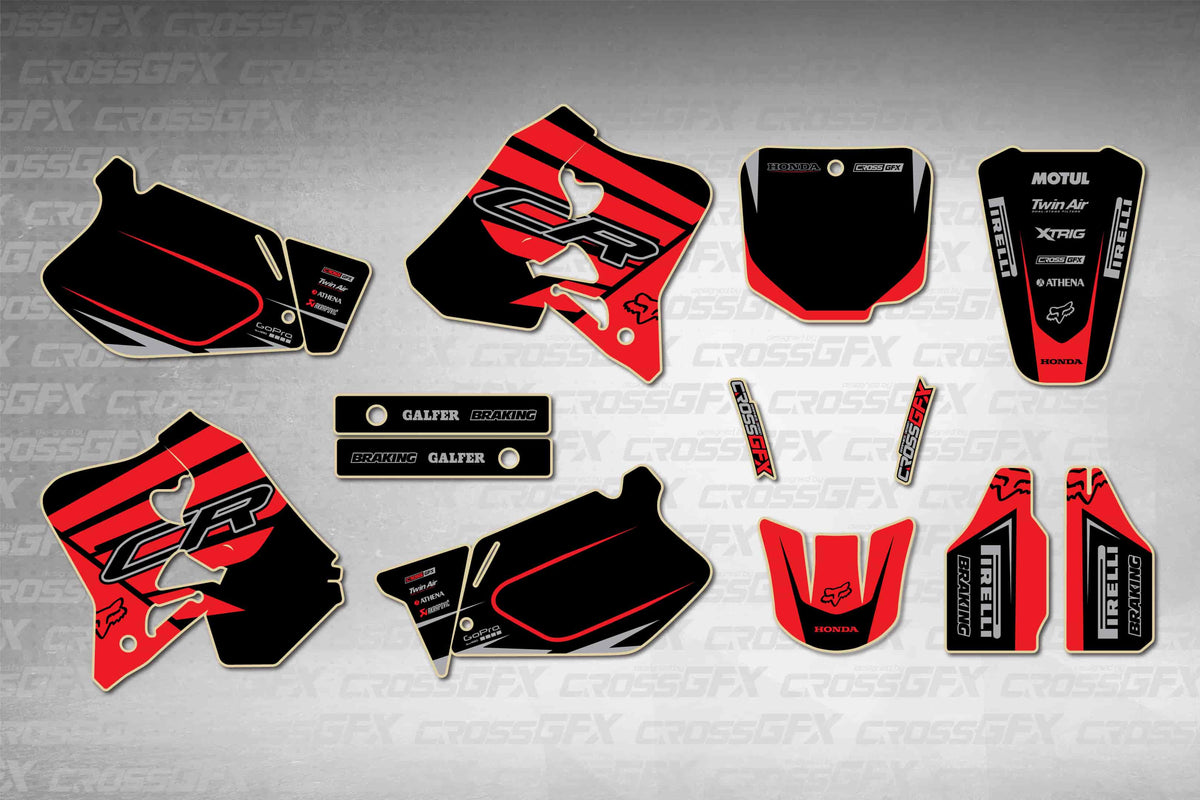 Graphics for Honda CR 125R 1995-1997 - Crisp Red - flat layout showing all decal pieces included
