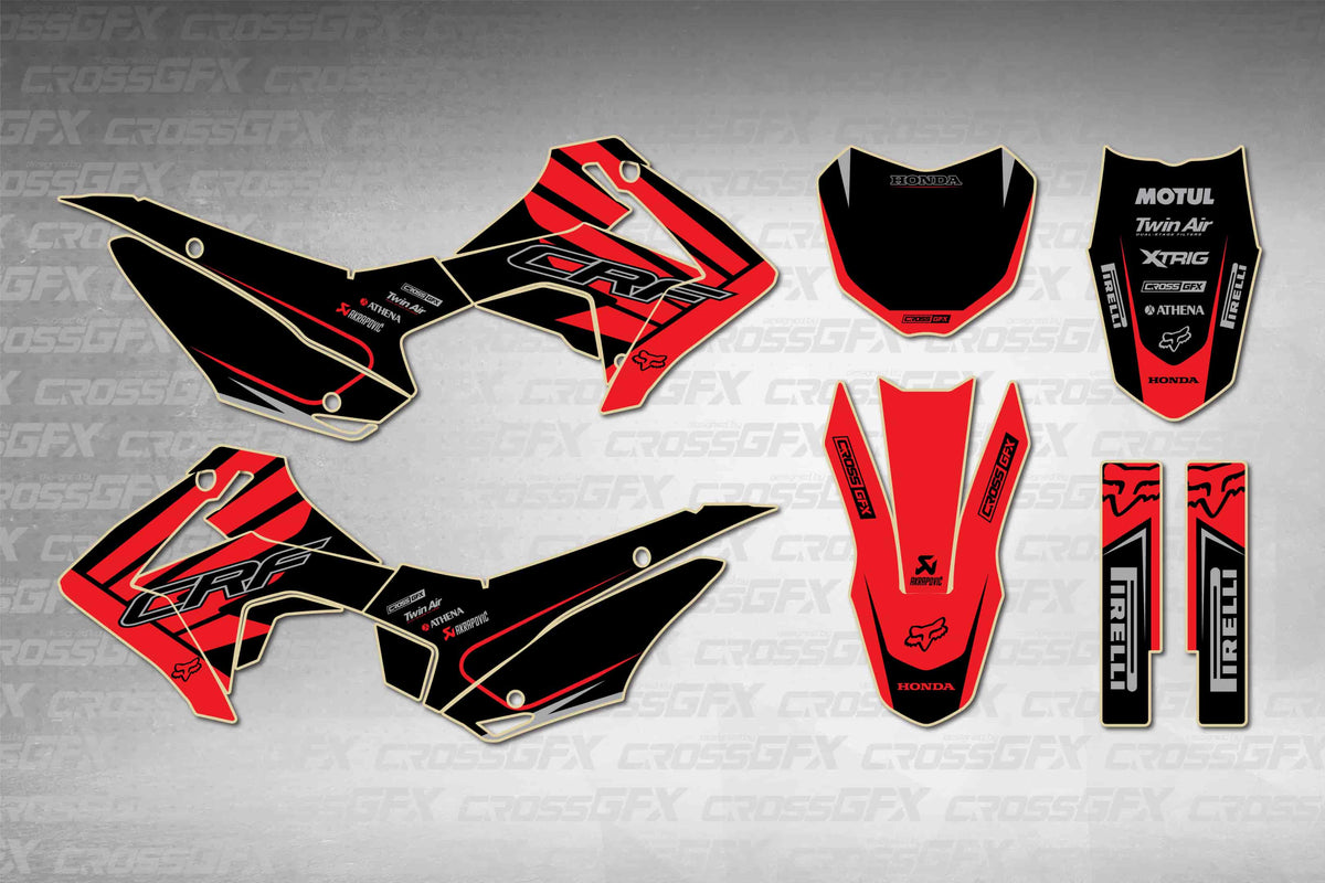 Graphics for Honda CRF 110F 2013-2018 - Crisp Red - flat layout showing all decal pieces included