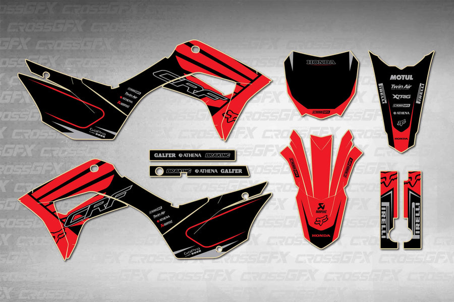Graphics for Honda CRF 125F 2019-2026 - Crisp Red - flat layout showing all decal pieces included