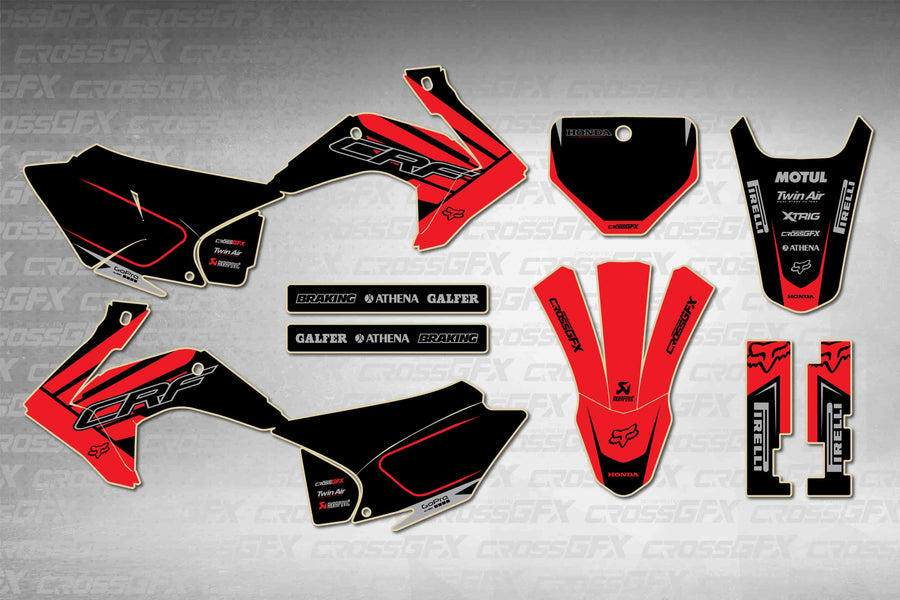 Graphics for Honda CRF 230F 2015-2020 - Crisp Red - flat layout showing all decal pieces included