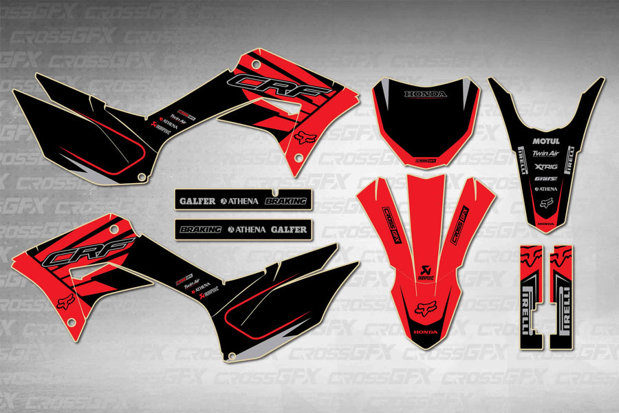 Graphics for Honda CRF 250F 2019-2025 - Crisp Red - flat layout showing all decal pieces included