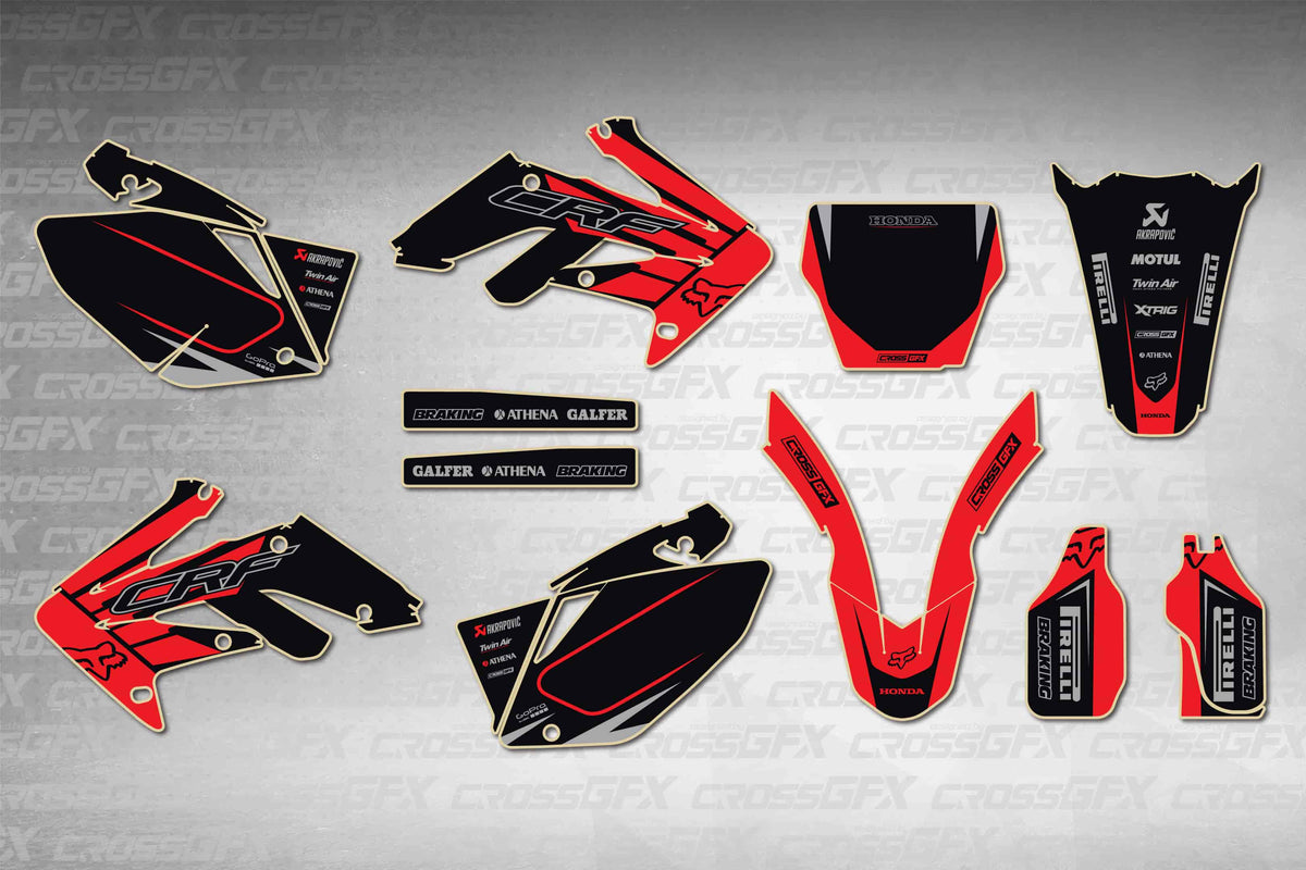 Graphics for Honda CRF 250R 2004-2005 - Crisp Red - flat layout showing all decal pieces included