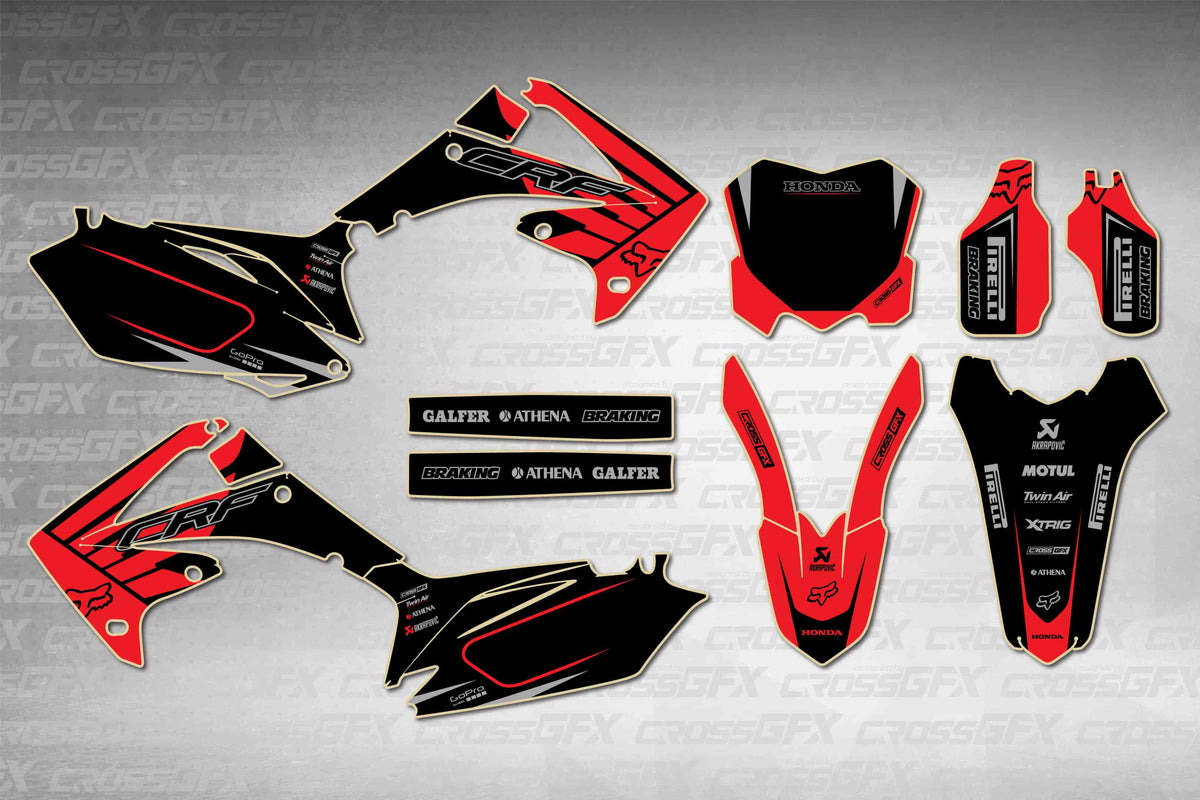Graphics for Honda CRF 250R 2010-2013 - Crisp Red - flat layout showing all decal pieces included