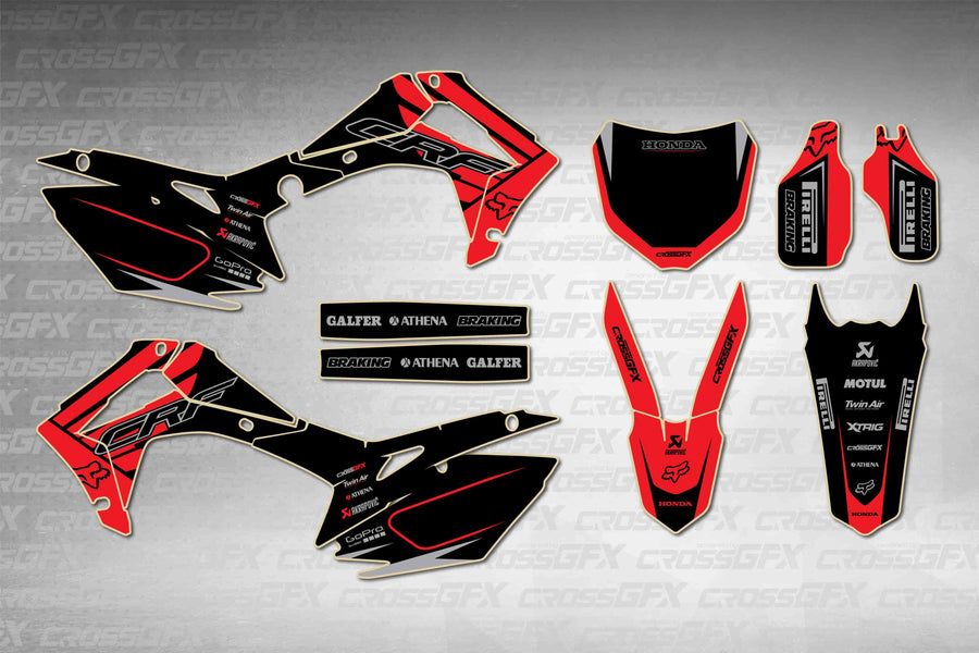 Graphics for Honda CRF 250R 2014-2017 - Crisp Red - flat layout showing all decal pieces included