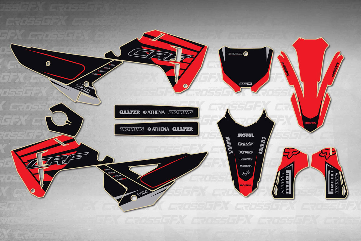 Graphics for Honda CRF 250R 2025-2026 - Crisp Red - flat layout showing all decal pieces included