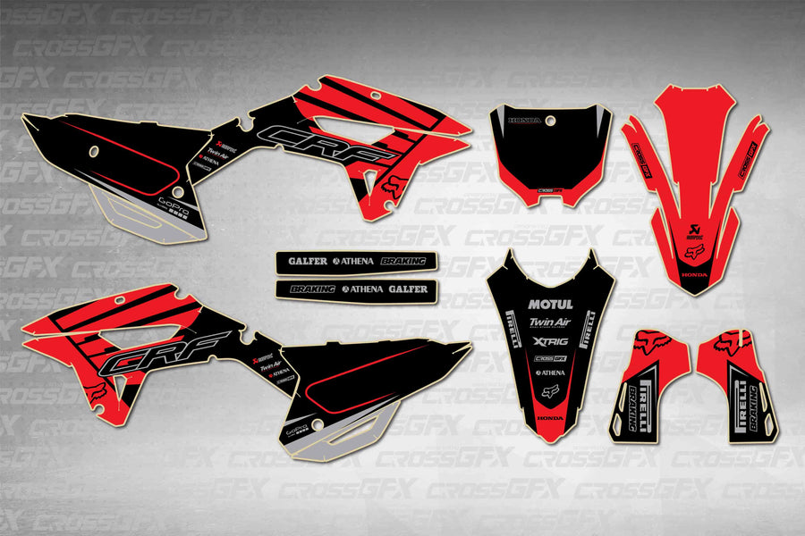 Graphics for Honda CRF 250RX 2022-2024 - Crisp Red - flat layout showing all decal pieces included
