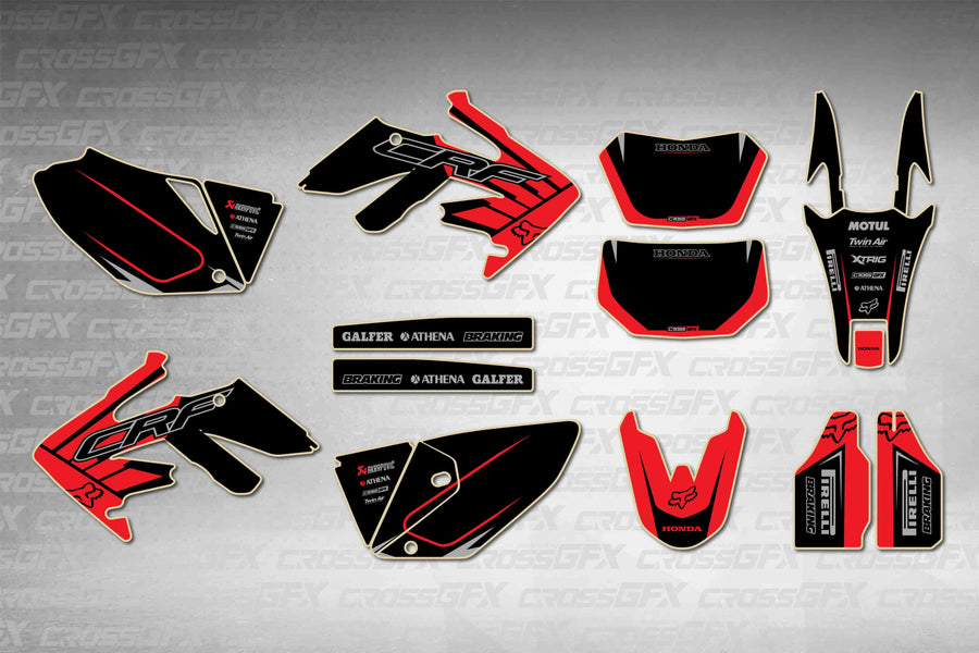 Graphics for Honda CRF 250X 2004-2017 - Crisp Red - flat layout showing all decal pieces included