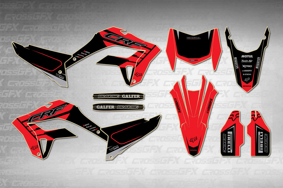 Graphics for Honda CRF 300L 2021-2024 - Crisp Red - flat layout showing all decal pieces included