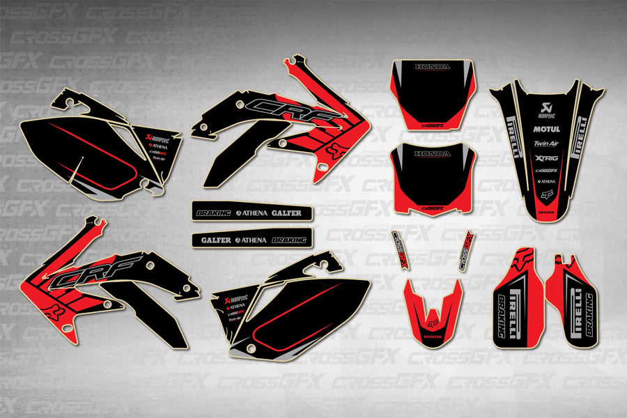 Graphics for Honda CRF 450R 2005-2008 - Crisp Red - flat layout showing all decal pieces included