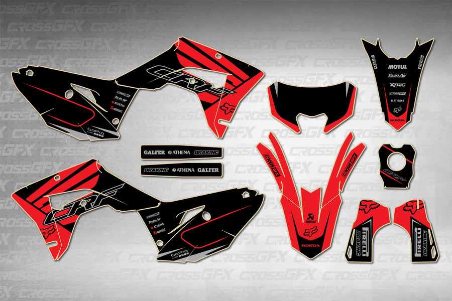 Graphics for Honda CRF 450RL 2021-2026 - Crisp Red - flat layout showing all decal pieces included