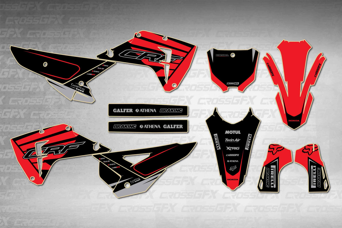 Graphics for Honda CRF 450RX 2025-2026 - Crisp Red - flat layout showing all decal pieces included