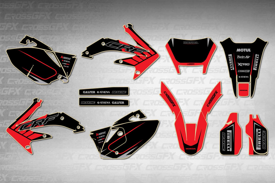 Graphics for Honda CRF 450X 2008-2017 - Crisp Red - flat layout showing all decal pieces included