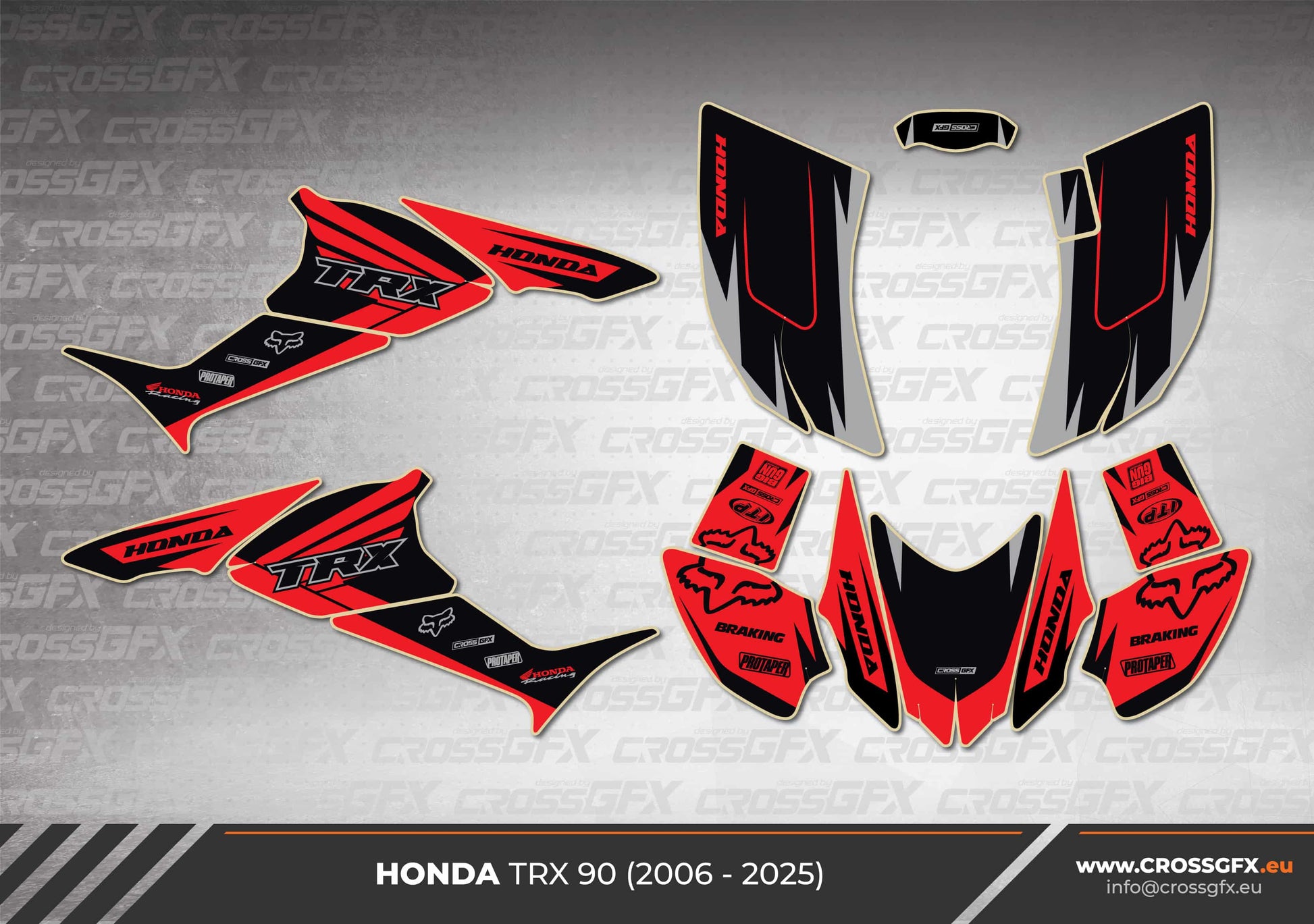 Crisp Red graphics kit flat layout for Honda TRX 90 (2006–2025)