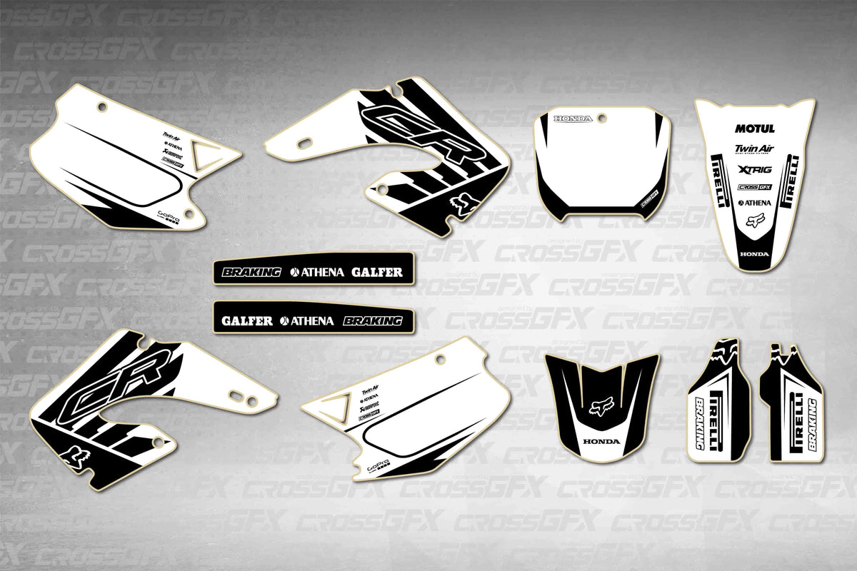 Graphics for Honda CR 125R 2000-2001 - Crisp White - flat layout showing all decal pieces included