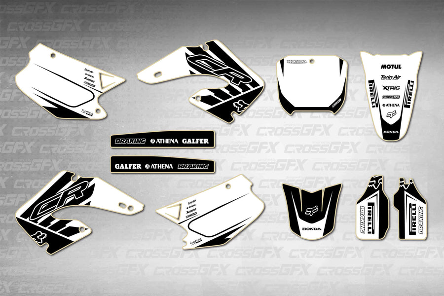 Graphics for Honda CR 125R 2000-2001 - Crisp White - flat layout showing all decal pieces included