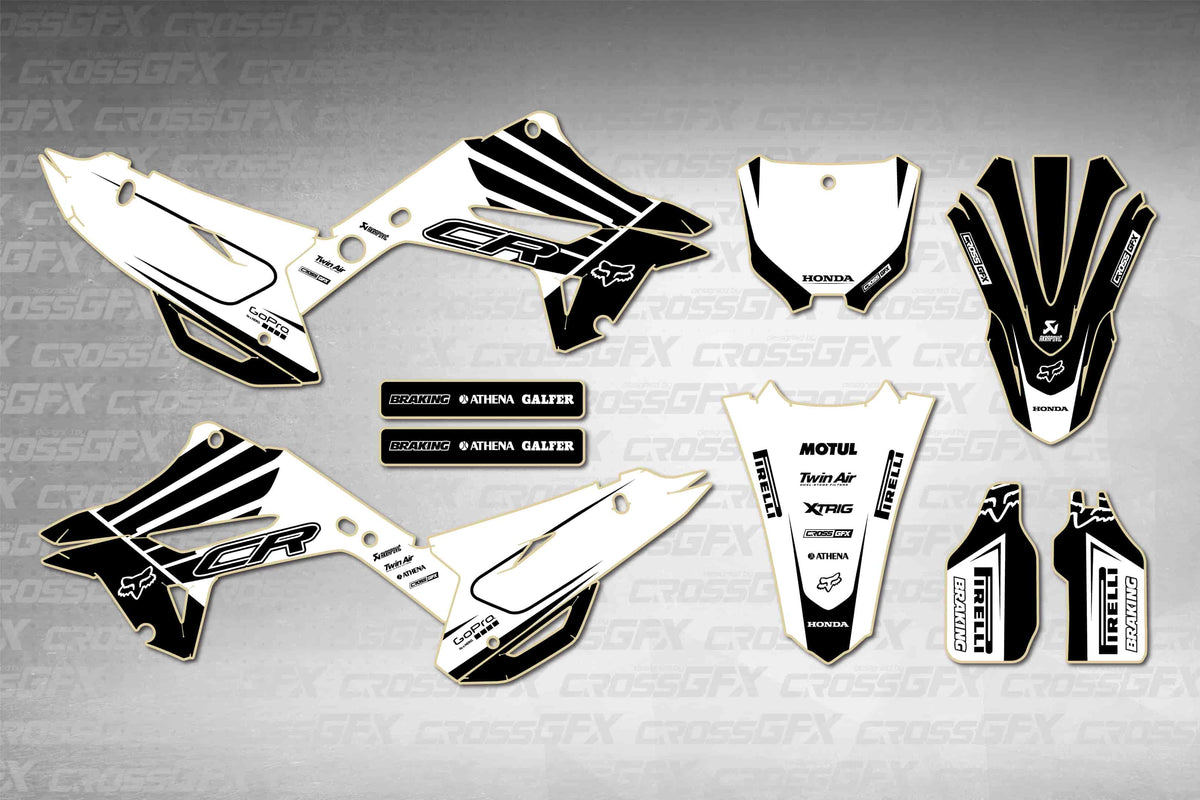 Graphics for Honda CR 250R 2002-2007 Polisport 2022 Restyle - Crisp White - flat layout showing all decal pieces included