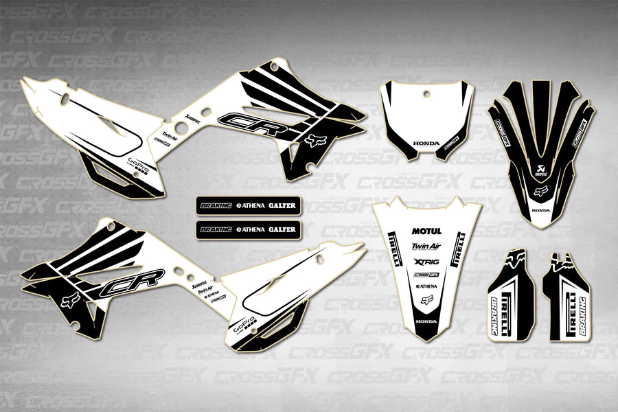 Graphics for Honda CR 250R 2002-2007 Polisport 2022 Restyle - Crisp White - flat layout showing all decal pieces included