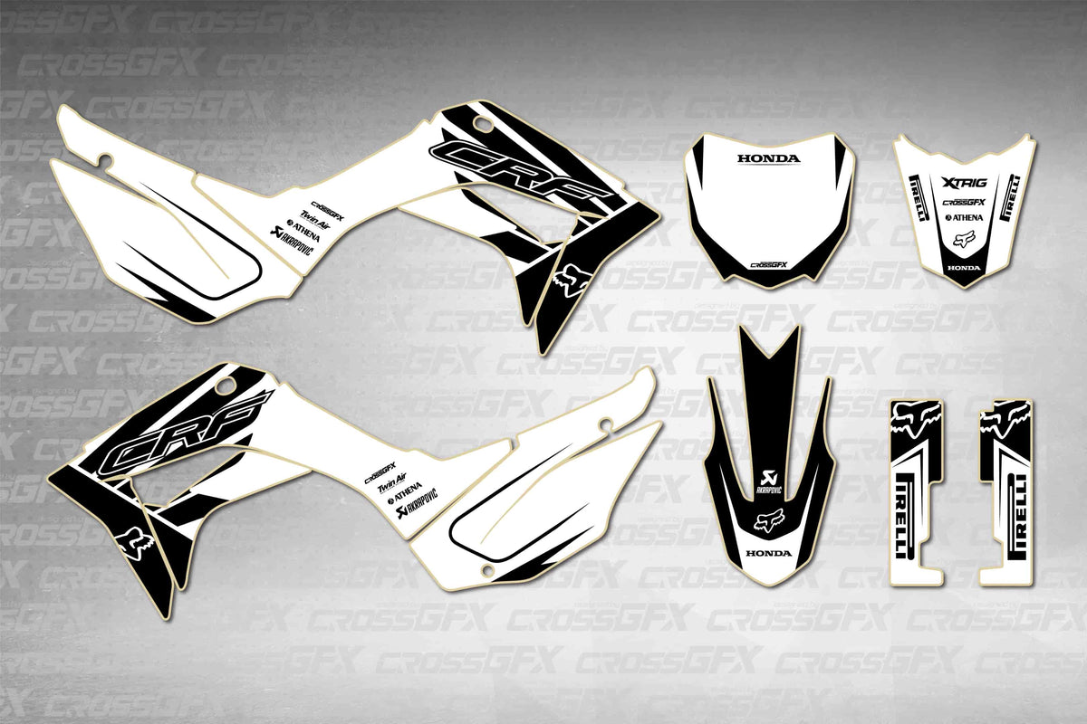 Graphics for Honda CRF 110F 2019-2026 - Crisp White - flat layout showing all decal pieces included